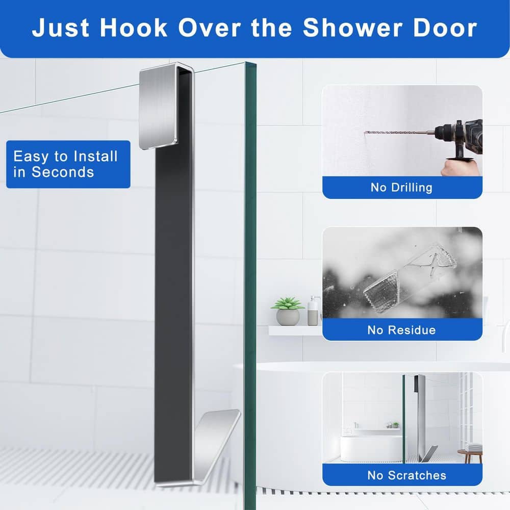 Unbranded 3-Pack Silver SUS304 Stainless Steel Over the Door Shower Towel J-Hook Robe/Towel Hook for Frameless Glass Door No (2)