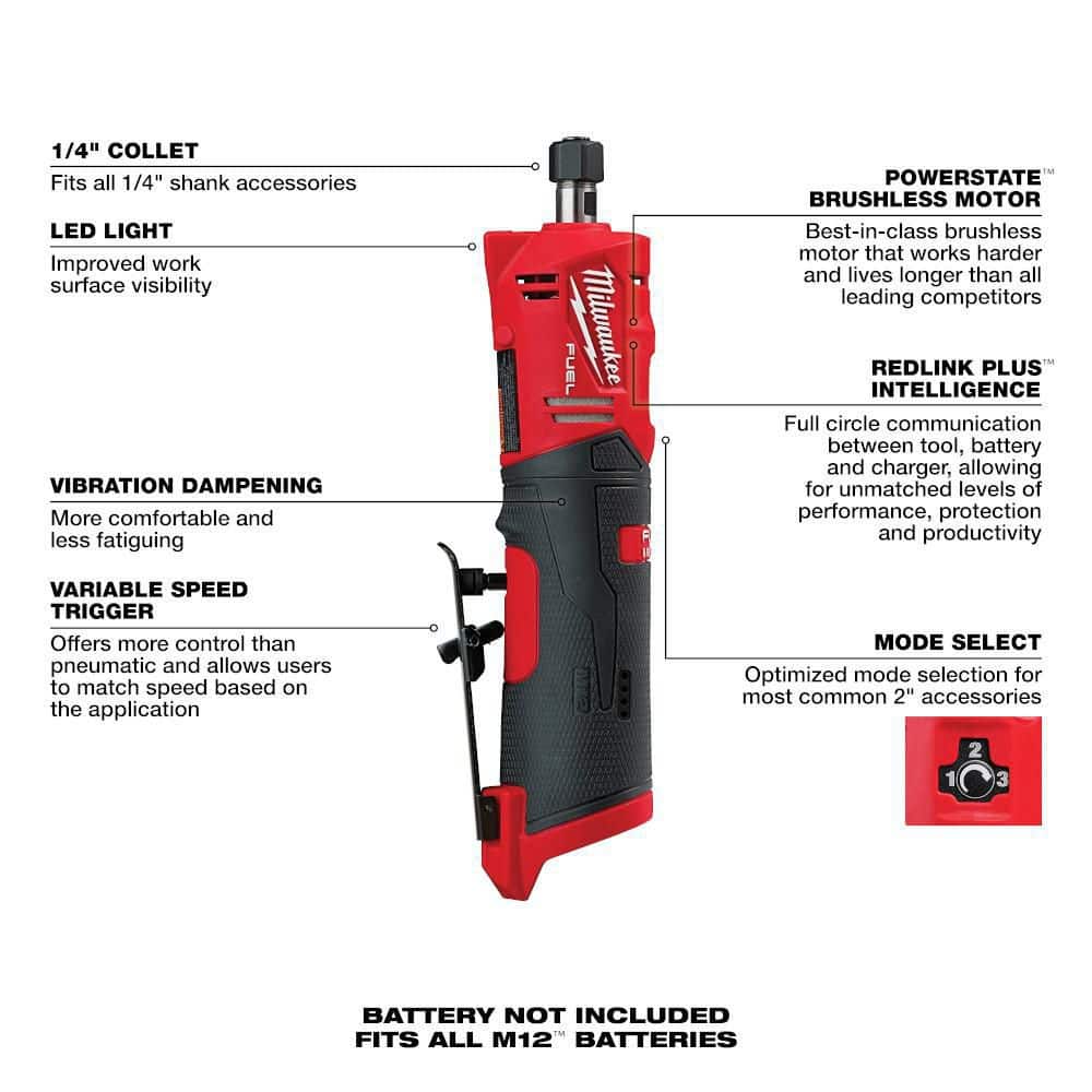 Milwaukee M12 FUEL 12V Lithium-Ion Brushless Cordless 1/4 in. Straight Die Grinder with (2) 5.0 Ah Battery Pack Starter Kit (2)