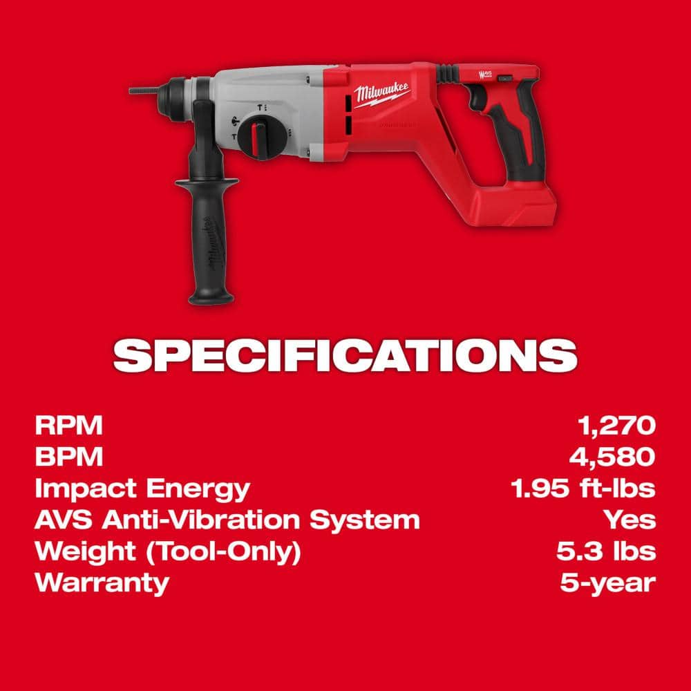 Milwaukee M18 18V Lithium-Ion Brushless Cordless 1 in. SDS-Plus D-Handle Rotary Hammer (Tool-Only) (3)
