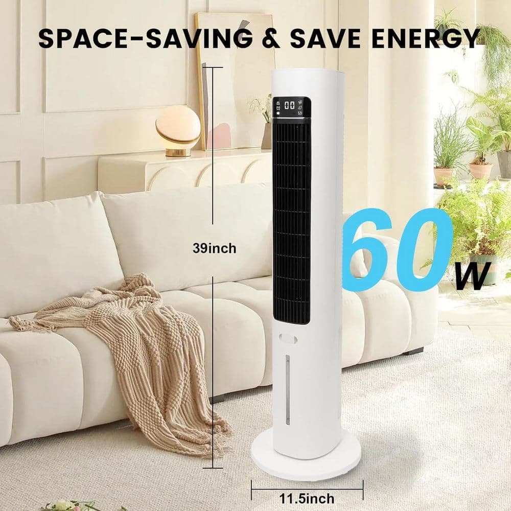 Adrinfly 12 Hour Smart Timer Evaporative Cooler 70° Oscillating Tower Fan Portable Air Conditioner with 3L Water Tank, 2-Ice Pack (2)