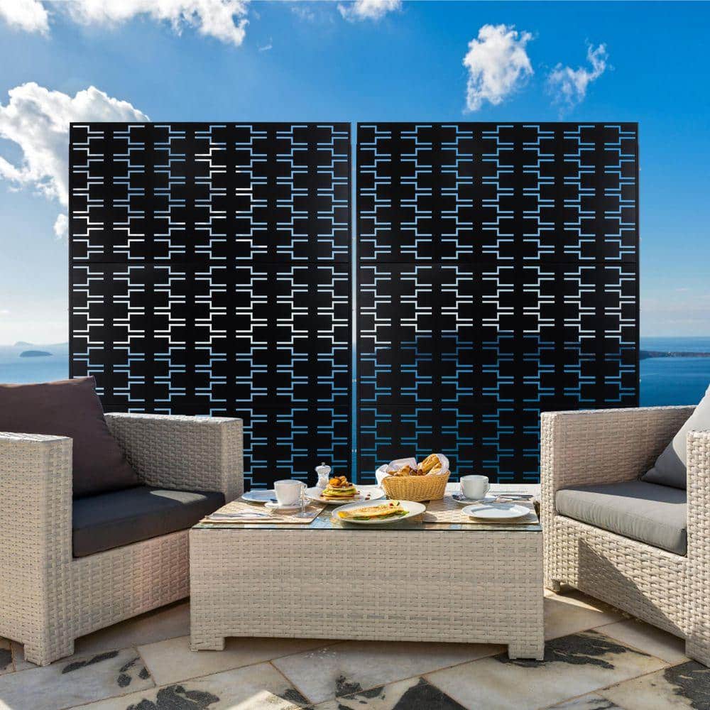 Unbranded Outdoor and Indoor 6.3 ft. x 4 ft. Freestanding Decorative Privacy Fence Screen Black Metal for Garden Fence (2)