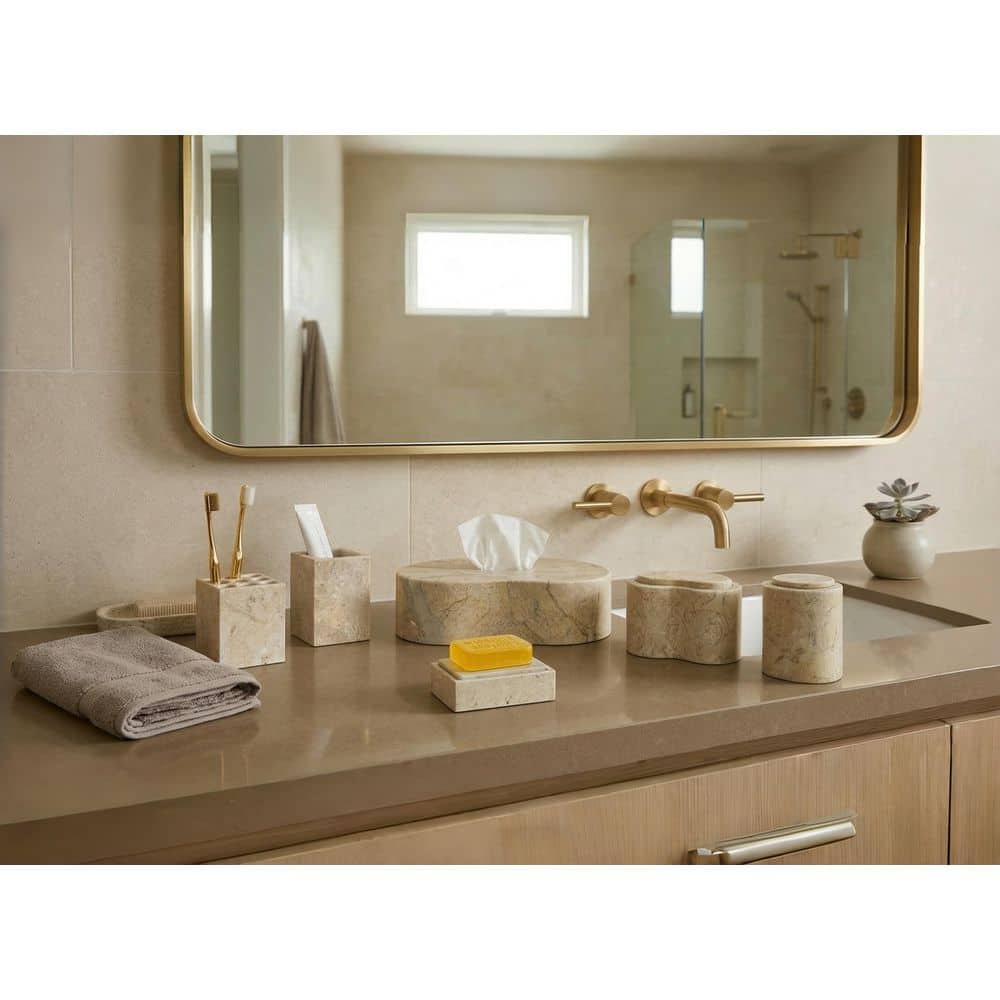 CASAINC 6-Piece Bath Accessory Set Luxury Natural Marble with Tissue Box, Soap Dish, Toothbrush Holder, Tumber in Gold (3)
