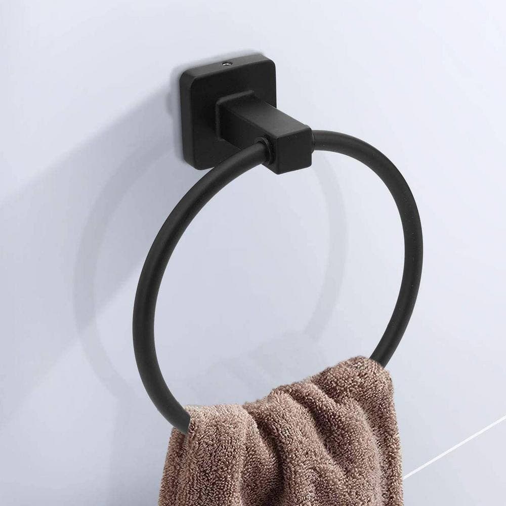 ACEHOOM Bath Hardware Set with 17 in. Towel Bar, Towel Ring, Toilet Paper Holder and Towel Hook in Matte Black (3)