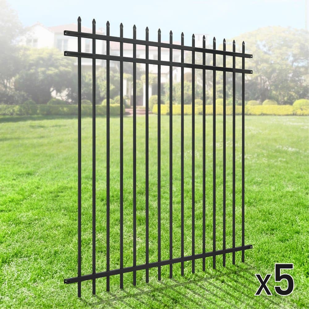 Fencer Wire 6 ft. x 6 ft. Heavy-Duty Steel Spaced Bar Pointed Pinnacle Flat Metal Fence Panel (Pack of 5) (2)