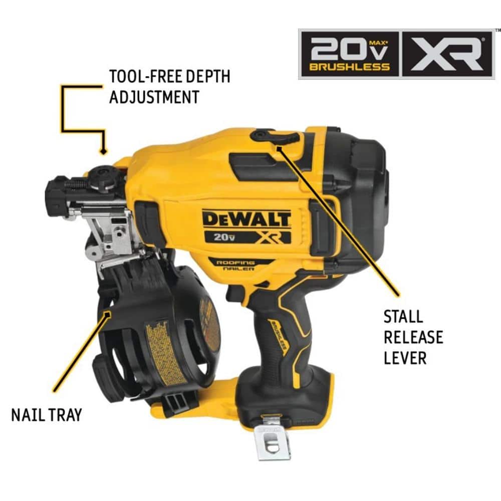 DEWALT 20V MAX Lithium-Ion 15-Degree Cordless Roofing Nailer Kit with 1-1/4 in. x 0.120-Gauge Coil Roofing Nails (7,200-Pack) (2)