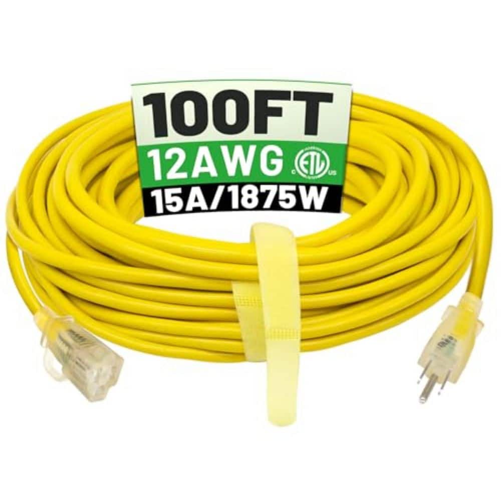 BeamBox 100 ft. 14 AWG, 12 Gauge / 3-Conductor Heavy Duty Indoor/Outdoor Yellow Extension Cord (1)