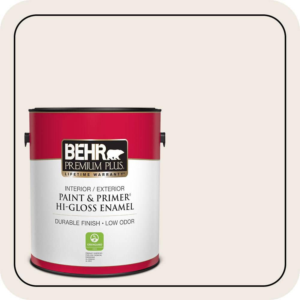 BEHR PREMIUM PLUS 1 gal. #PWN-69 Fine Linen Hi-Gloss Enamel Interior/Exterior Paint & Primer