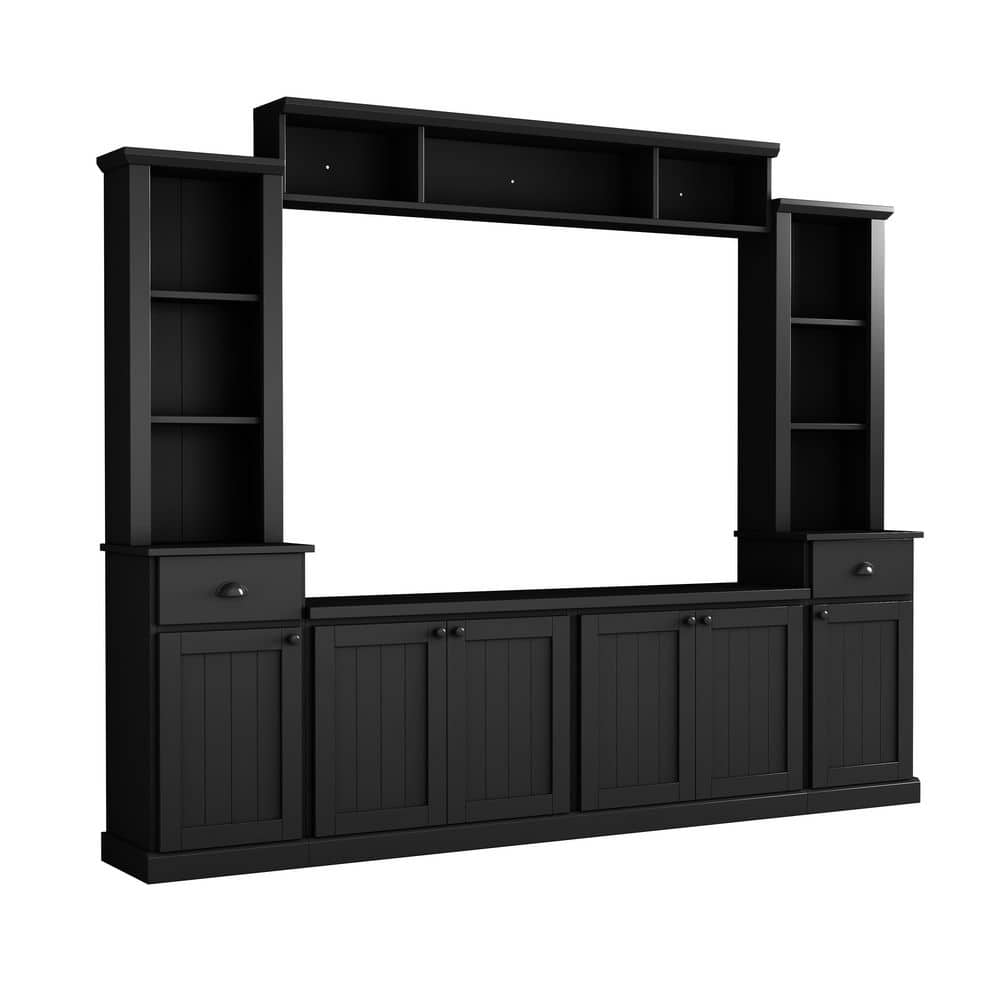Unbranded 103 in. W x 15 in. D x 76.9 in. H Black Linen Cabinet with TV Stand, Bridge and Adjustable Shelves for TV up to 75 in.