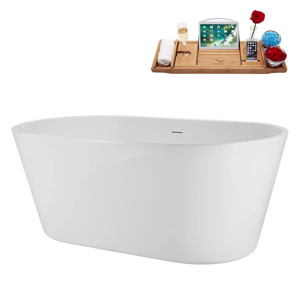 Streamline 59 in. x 31 in. Acrylic Freestanding Soaking Bathtub in Glossy White with Brushed Gold Drain (3)