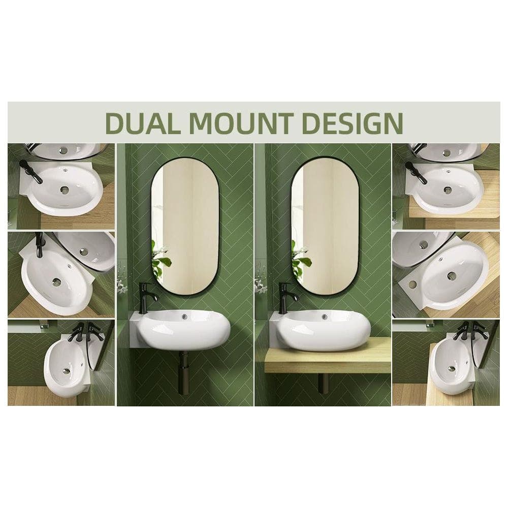 Getpro 17 in. Wall-Mounted Oval Vitreous China Bathroom Sink with Left-Side Single Faucet Hole and Overflow in Gloss White (3)