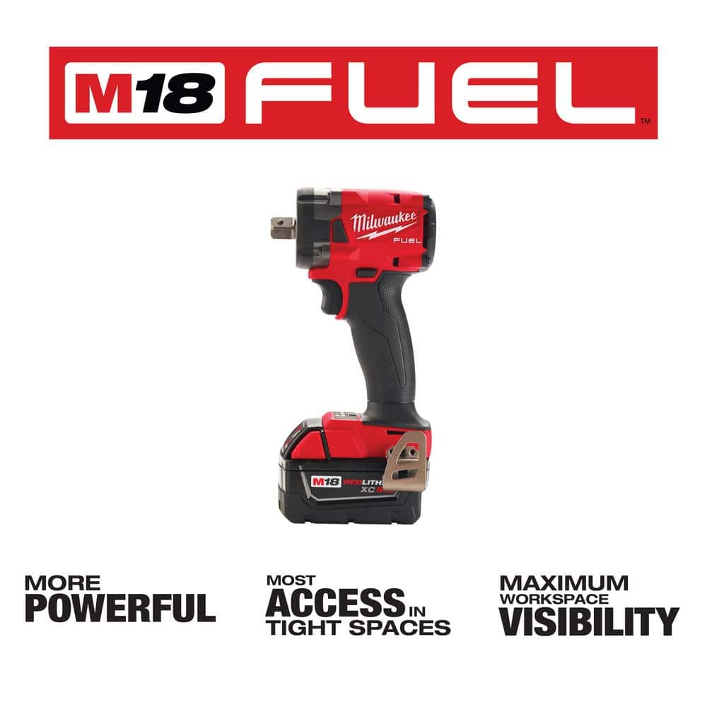Milwaukee M18 FUEL 18V Lith-Ion Brushless Cordless . Compact Impact Wrench Kit with Resistant Batteries & Impact Socket Set (3)