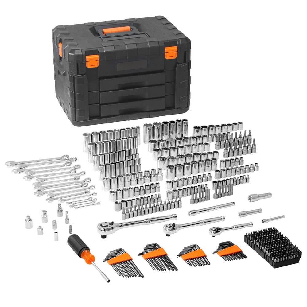 SKYSHALO 450 Pc Mechanics Tool Set, 1/4 in., 3/8 in., 1/2 in. Drive, SAE & Metric Sockets, Bits, Wrenches, Case Included (1)