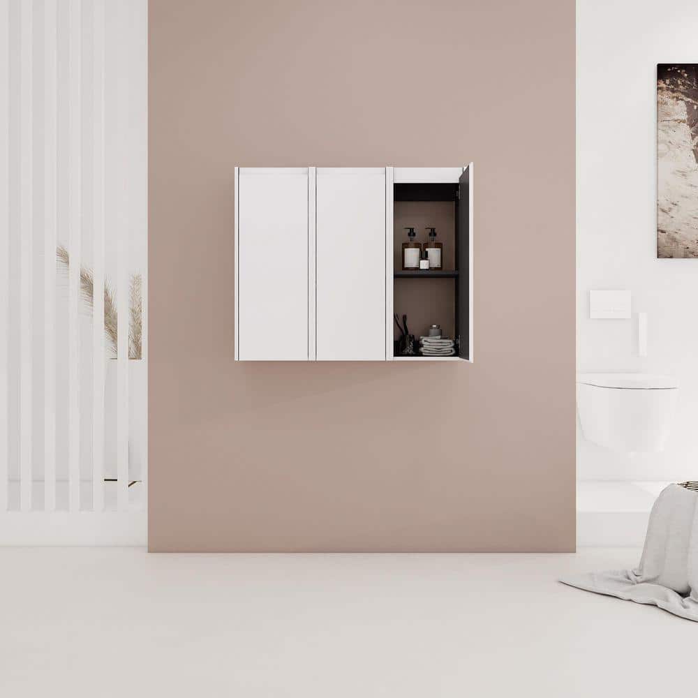 UPIKER Modern 35.43 in. W x 9.81 in. D x 29.5 in. H Bathroom Storage Wall Cabinet in White (2)