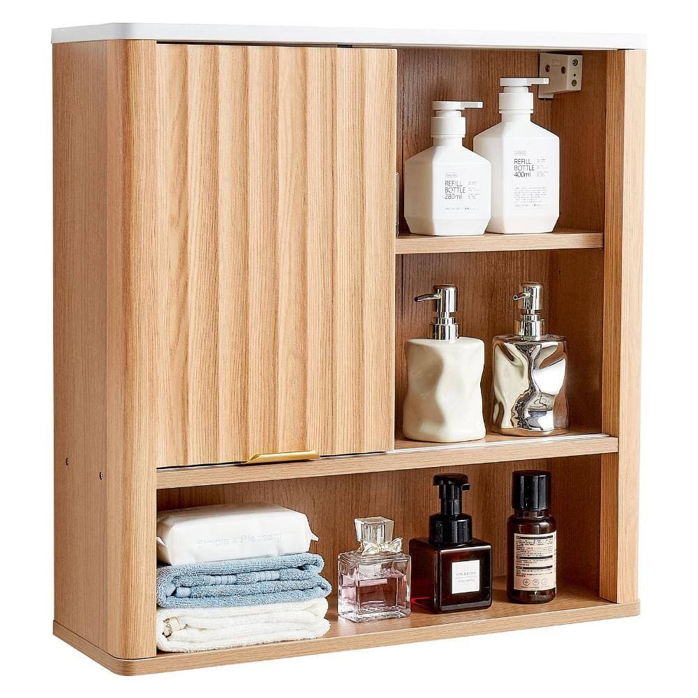 HONGGE Bathroom Wall Cabinet, Single Door with Adjustable Shelf and Open Partition, Over-the-Toilet Storage Organizer (2)
