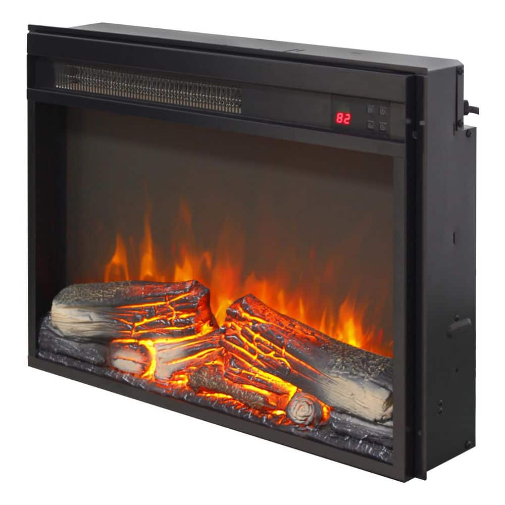 Clihome 23 in. Ultra-Thin Electric Fireplace Insert with Log Set, 1400W Heat, 11 Temp Settings, Timer, Adjustable Flame