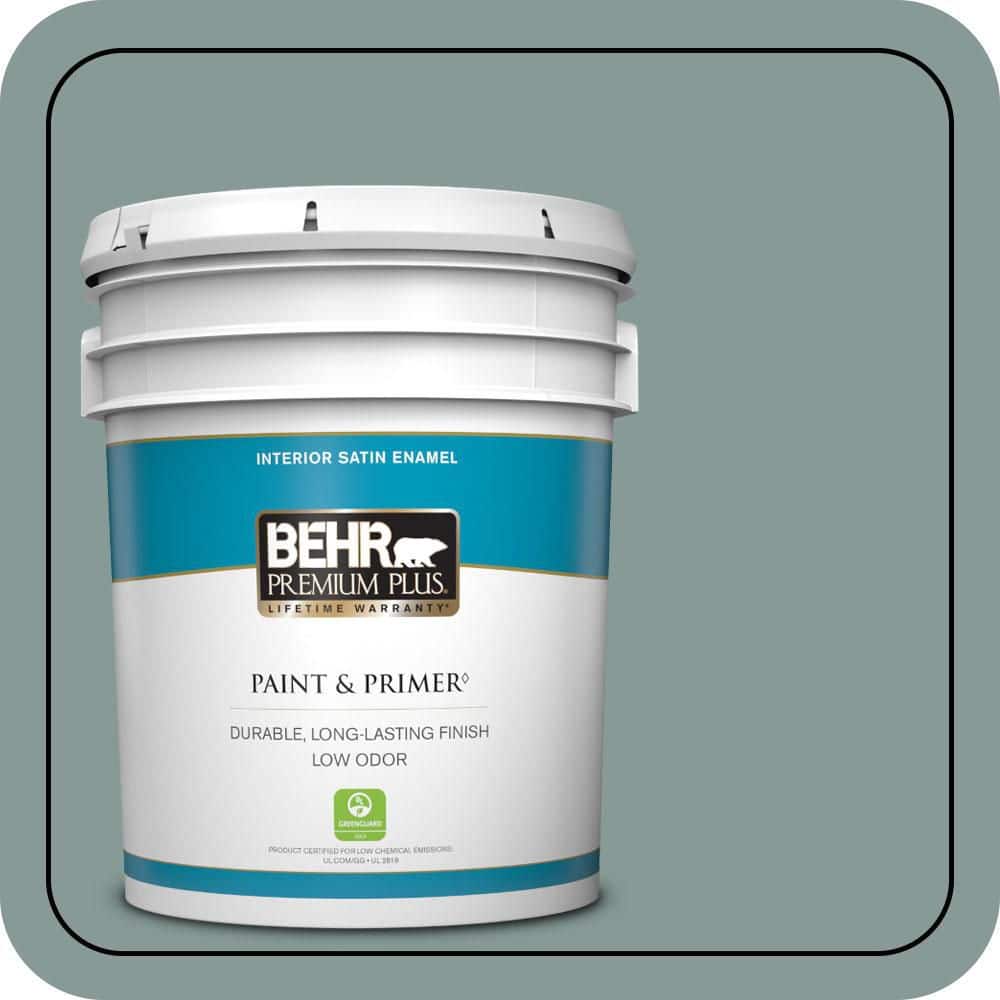 BEHR PREMIUM PLUS 5 gal. #N430-4 Rainy Afternoon Satin Enamel Low Odor Interior Paint & Primer