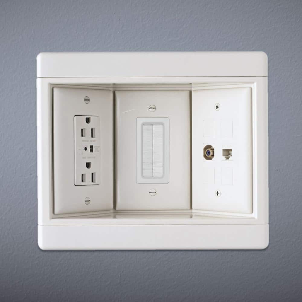 Legrand Pass & Seymour 3 Gang Recessed TV Media Box with Low Voltage Brush Insert, White (2)