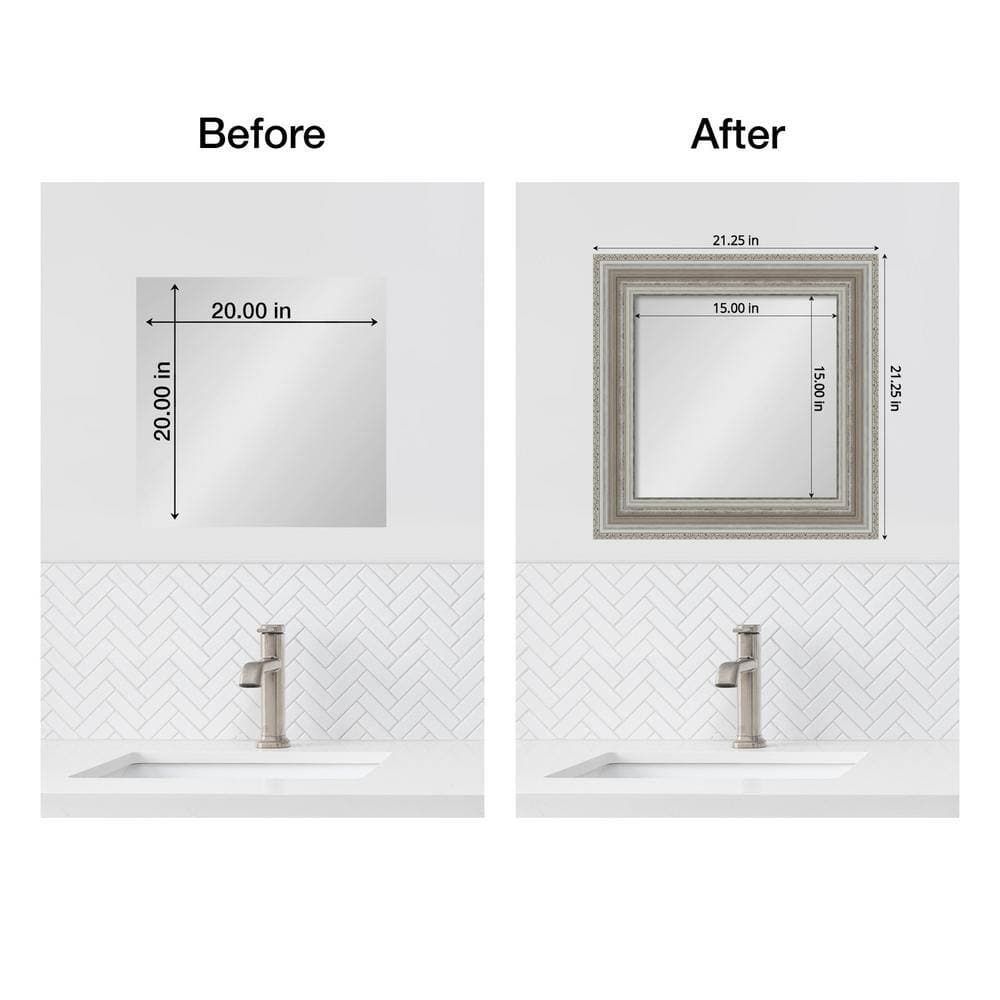 Amanti Art Mirror Makeover Parlor Silver 21.25 in. W x 21.25 in. H Bathroom Mirror Frame Border Kit-Fits a 20x20 mirror (2)