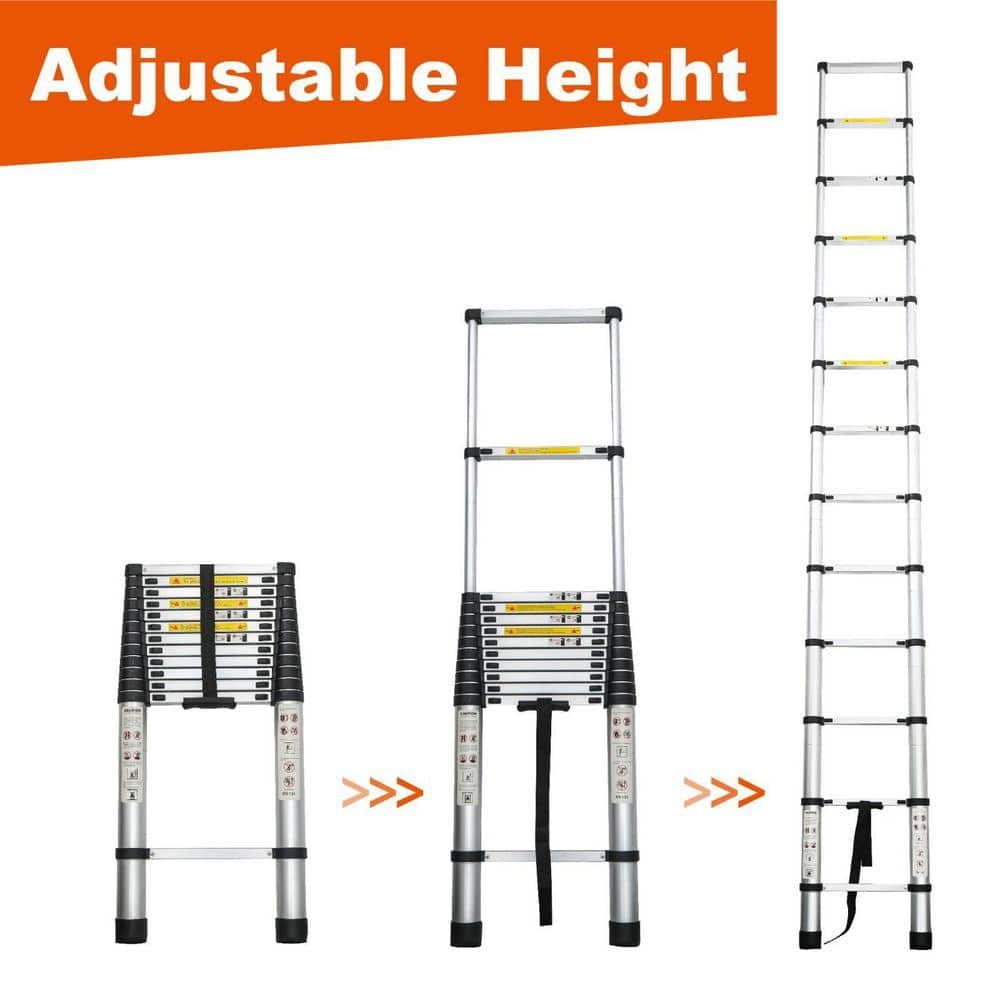 Angel Sar 12.5 ft. Aluminum Alloy Extension Ladder, Portable Multi-Purpose Telescoping Ladder with 300 lb. Load Capacity (3)