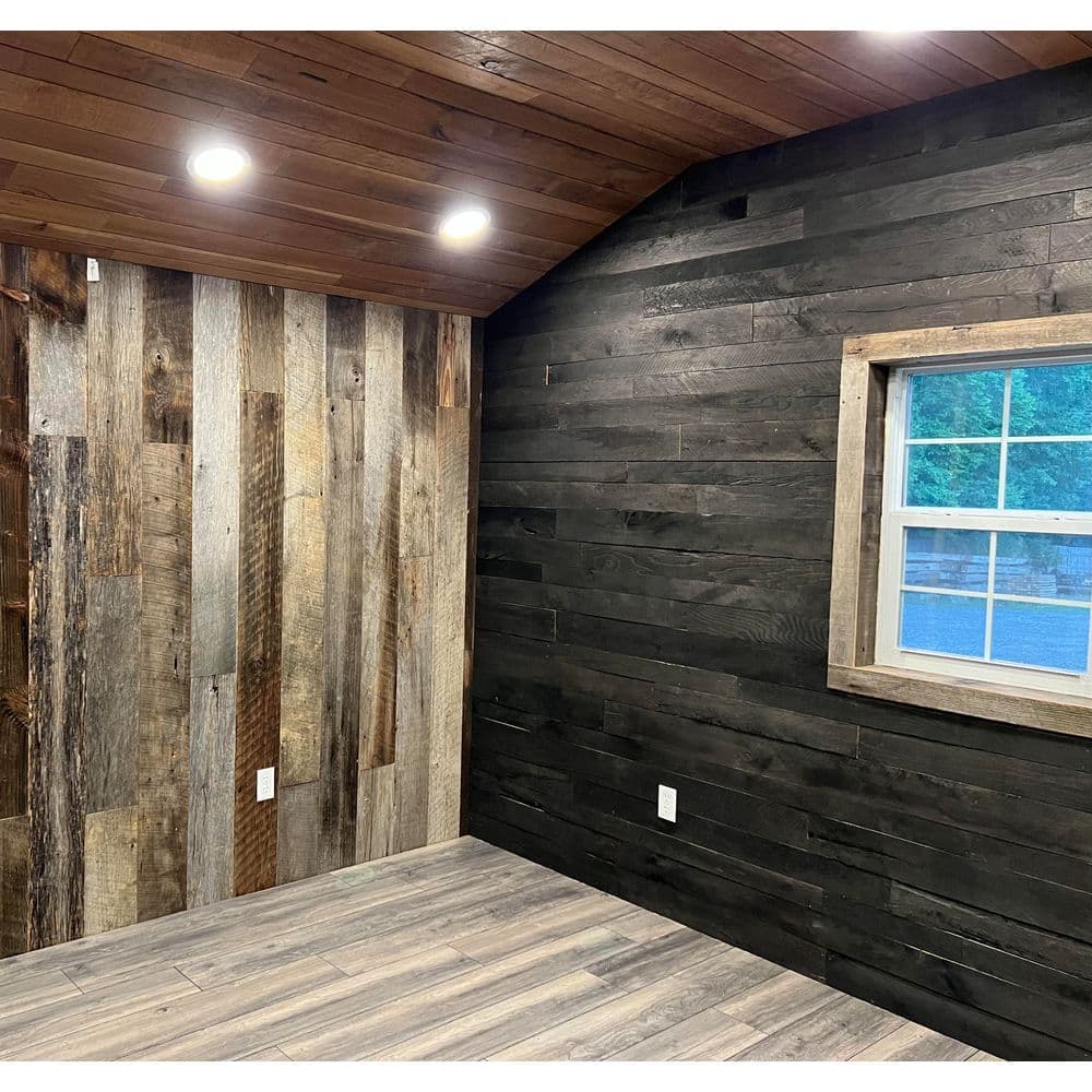 Vintage Timber 3/8 in. T x 4 ft. Random Width 3 in. - 5 in. W., 10 sq. ft. Carbon Black Oak Barn Wood Ceiling and Wall Planks (2)