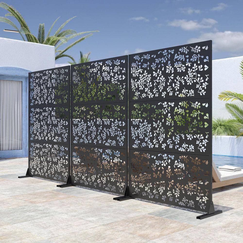 PexFix 72 in. x 47 in. Black Outdoor Metal Galvanized Privacy Screen Fence Garden Panels (3)