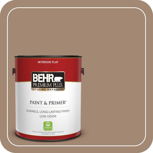 BEHR PREMIUM PLUS 1 gal. #QE-22 Terrazzo Brown Flat Low Odor Interior Paint & Primer (2)