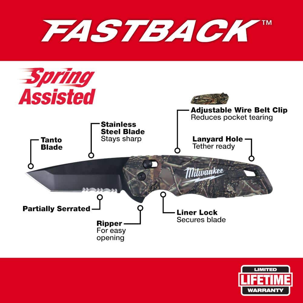 Milwaukee FASTBACK Camo Stainless Steel Spring Assisted Folding Knife with Blade (2)