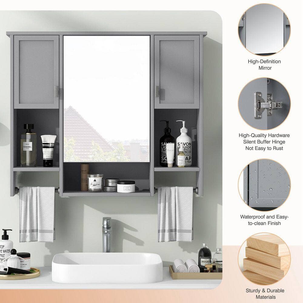 Tahanbath Classic 6.70 in. W x 35 in. D x 28.70 in. H Bathroom Storage Wall Cabinet in Grey with Towels Bar and Mirror (3)