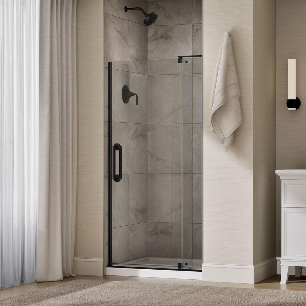 KOHLER Ashan 32-36 in. W x 70 in. H Frameless Pivot Shower Door in Matte Black with 1/4 in. Thick Clear Tempered Glass (3)