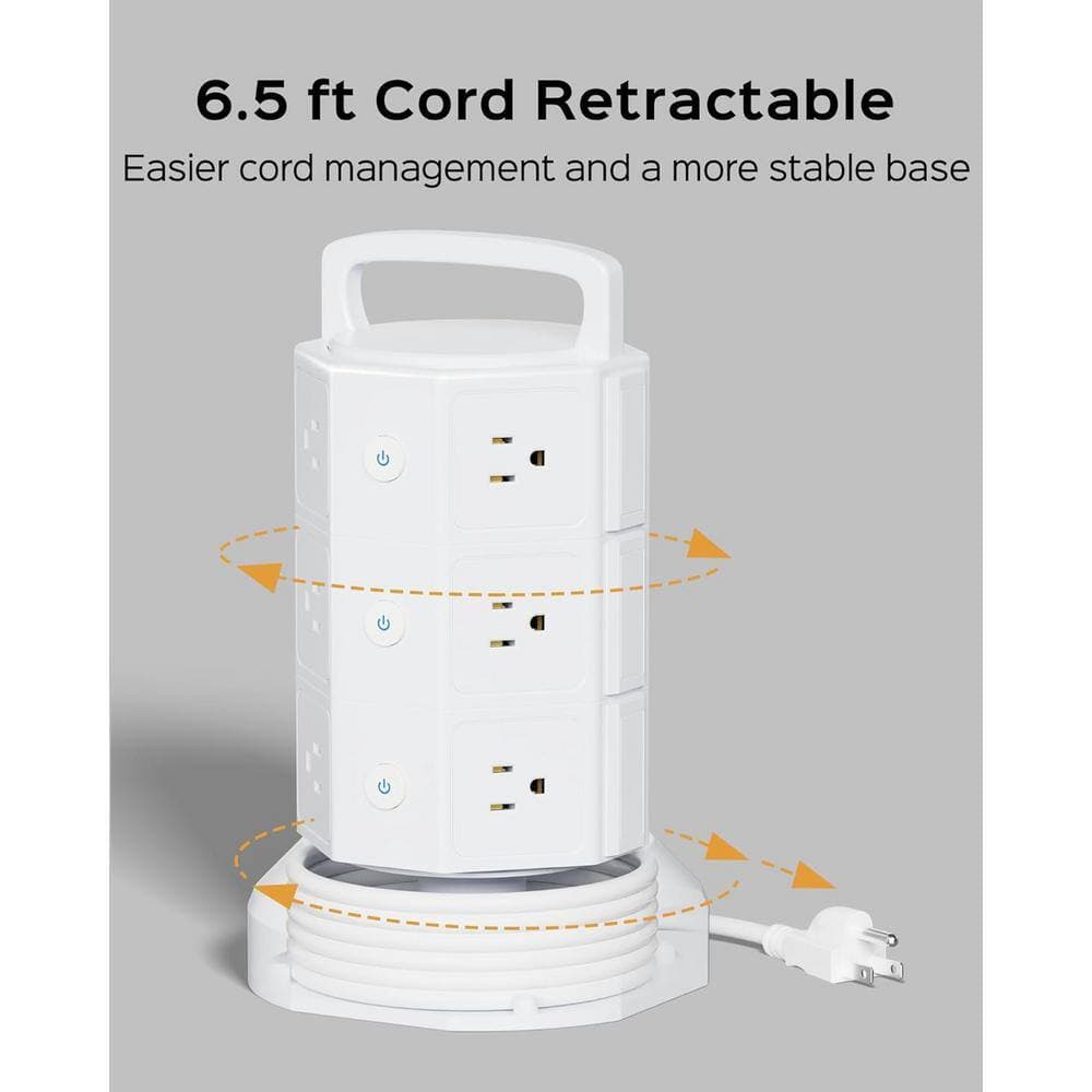 Yichuhaoxi Power Strip Tower Surge Protector 6.5 ft. Extension Cord 12 Outlets 6 USB Cord with Multiple Outlet in White (3)