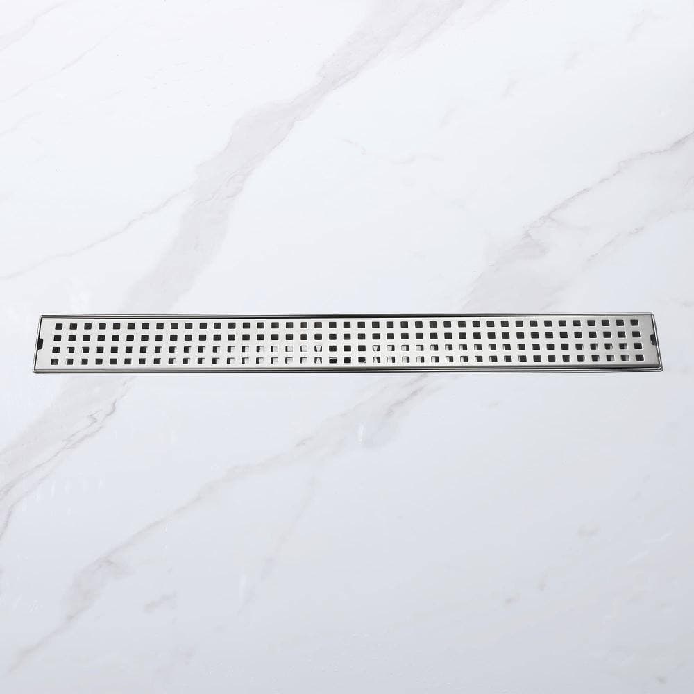 AIMADI 27.56 Inch Linear Shower Drain With Adjustable Feet And Hair Strainer Stainless Steel Floor Drain in Brushed Nickel (2)