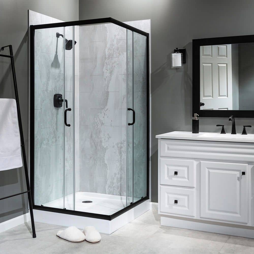 PALISADE 36 in. x 78 in. 2-Piece Glue-Up Corner Shower Wall, Shelf, Trim Kit in Urban Fjord (1)