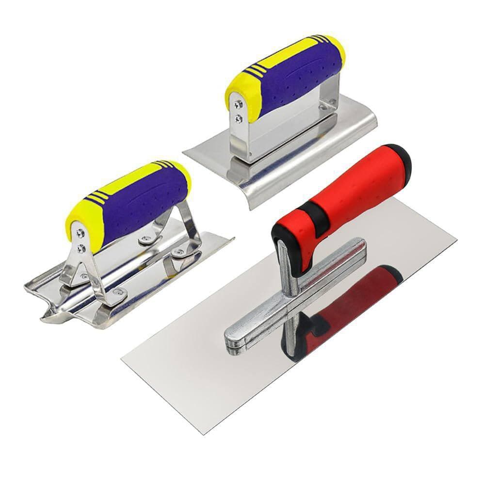 Laybus 11 in. x 4 in. Stainless Steel Flat Finishing Trowel with Concrete Edger and Groover, Masonry Construction Hand Kit (1)