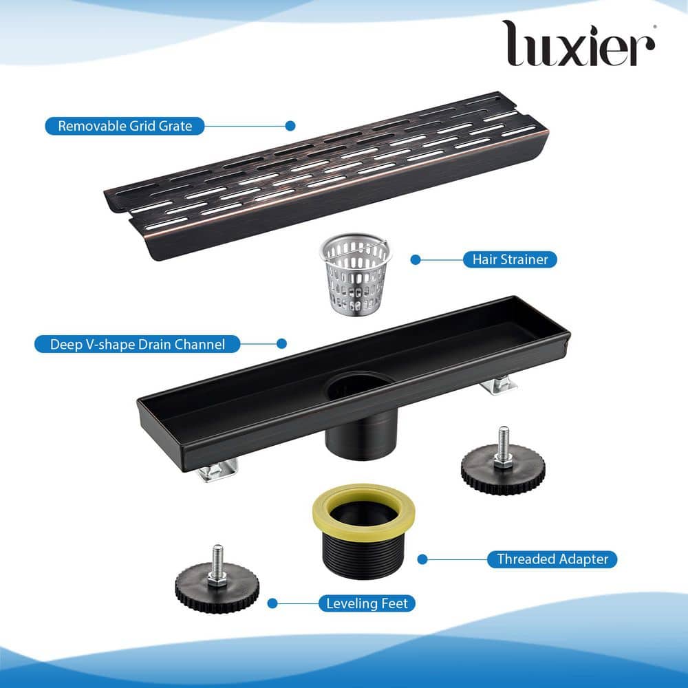 LUXIER 12 in. Stainless Steel Linear Shower Floor Drain with Slot Pattern Drain Cover in Oil Rubbed Bronze (3)