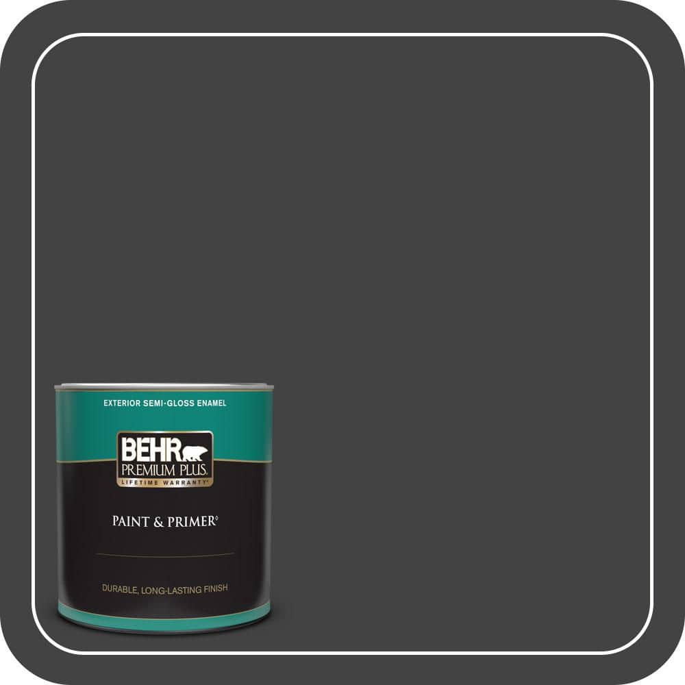 BEHR PREMIUM PLUS 1 qt. #S-H-790 Black Suede Semi-Gloss Enamel Exterior Paint & Primer