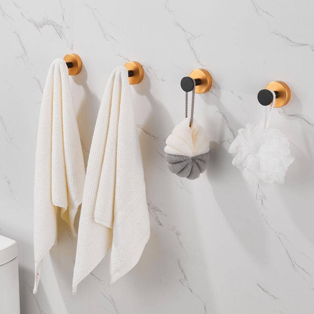 Tileon 4-Pack Black Gold Aluminum Wall-Mounted Knob Robe/Towel Hook, Wall Hanging Hook with Round Base for Bathroom Kitchen (2)