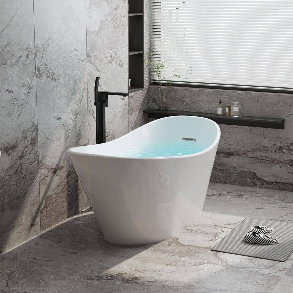 FORCLOVER 67 in. x 31.5 in. Freestanding Soaking Bathtub with Right Drain and Groove overflow in White/Polished Chrome (2)