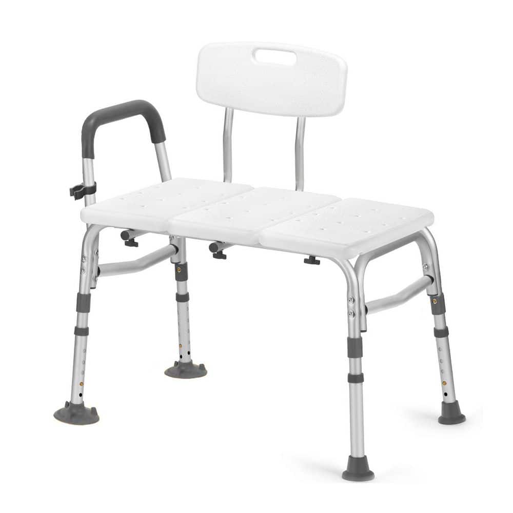 Anqtovp 22in W Freestanding Adjustable Shower Seat w/ Backrest, Armrest, Lightweight Aluminum Frame, Non-Slip Tips, 500lb, White (1)