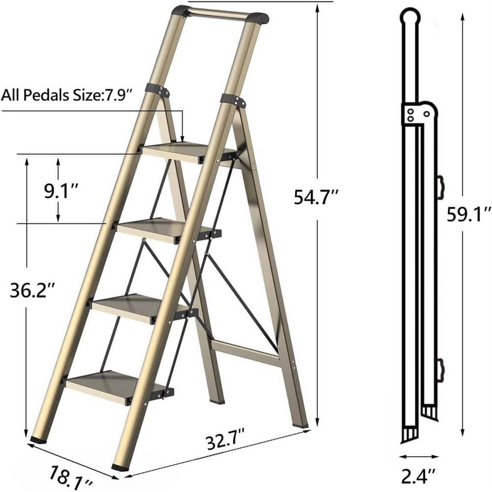 Unbranded Folding Step Ladder, 4 Step Ladder with Anti-Slip and Wide Pedal, Lightweight Aluminum Step Stool , (Woodgrin (3)