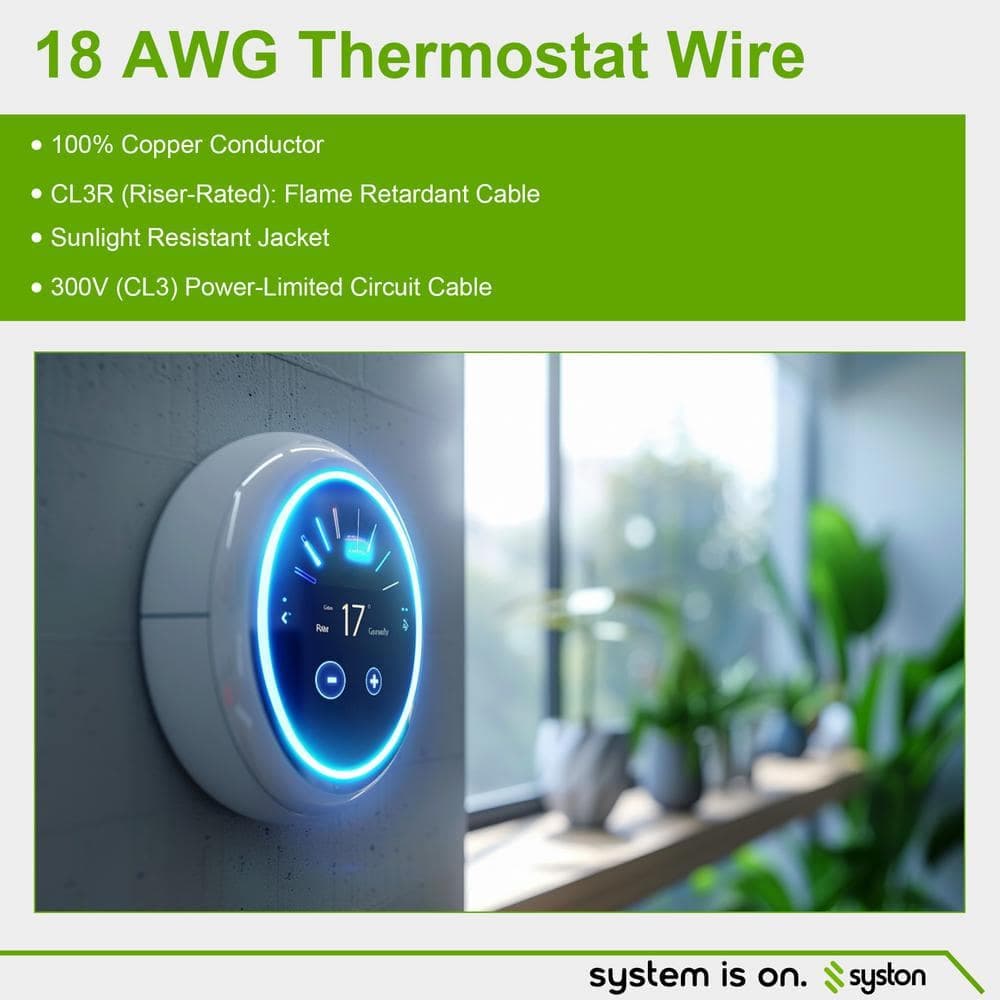 Syston Cable Technology 18/10 White Solid Bare Copper CMR/CL R Thermostat Wire Doorbell HAVC Heating Control Thermostat Wire (3)