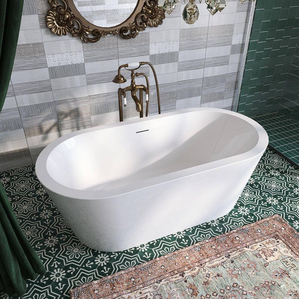 Keayeng 64.5 in. x 31 in. Acrylic Freestanding Flatbottom Soaking Bathtub in White (3)