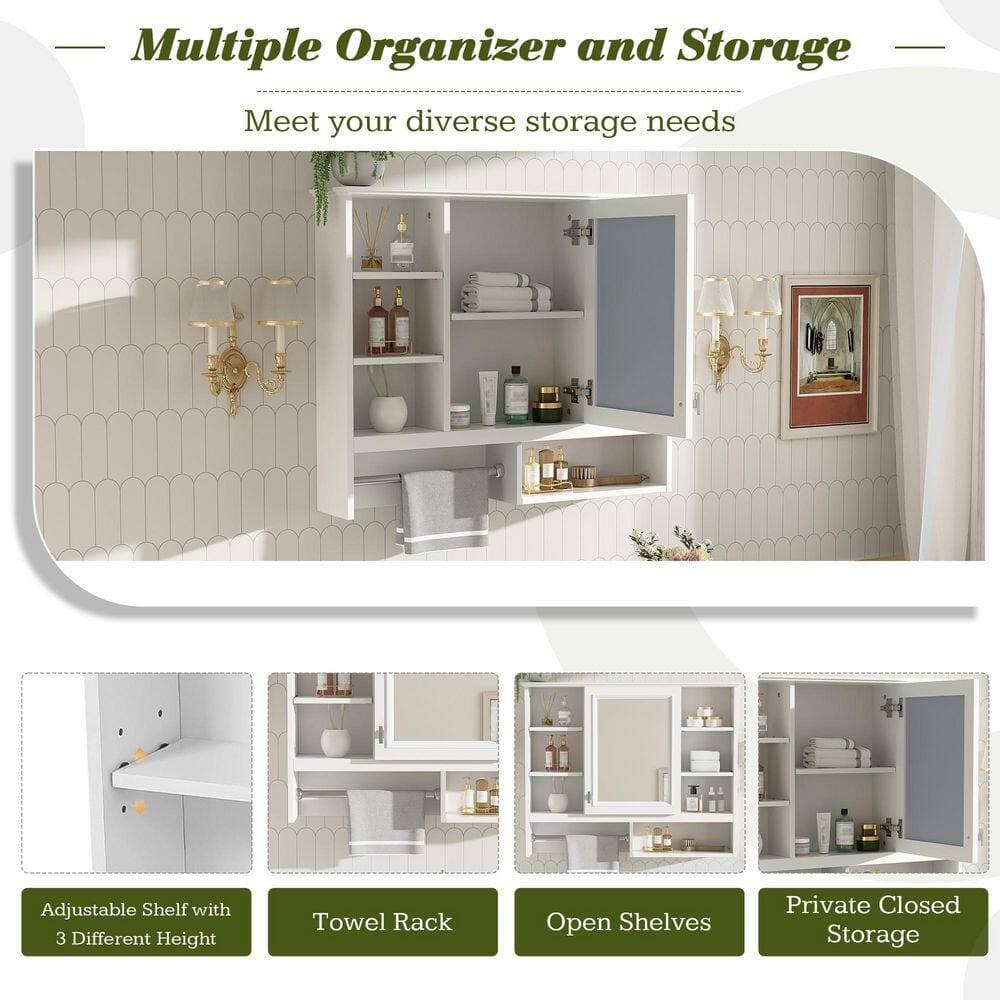 COWLOWN 35 in. W x 7.3 in. D x 28.74 in. H 2-in-1 Mirror Bathroom Storage Wall Cabinet in White with Adjustable Shelves (3)