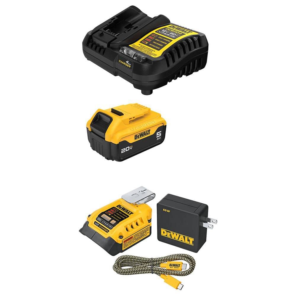 DEWALT 20-Volt MAX Lithium-Ion 5.0 Ah Battery and Charger with 20V MAX Charger and USBC Adaptor Kit (1)