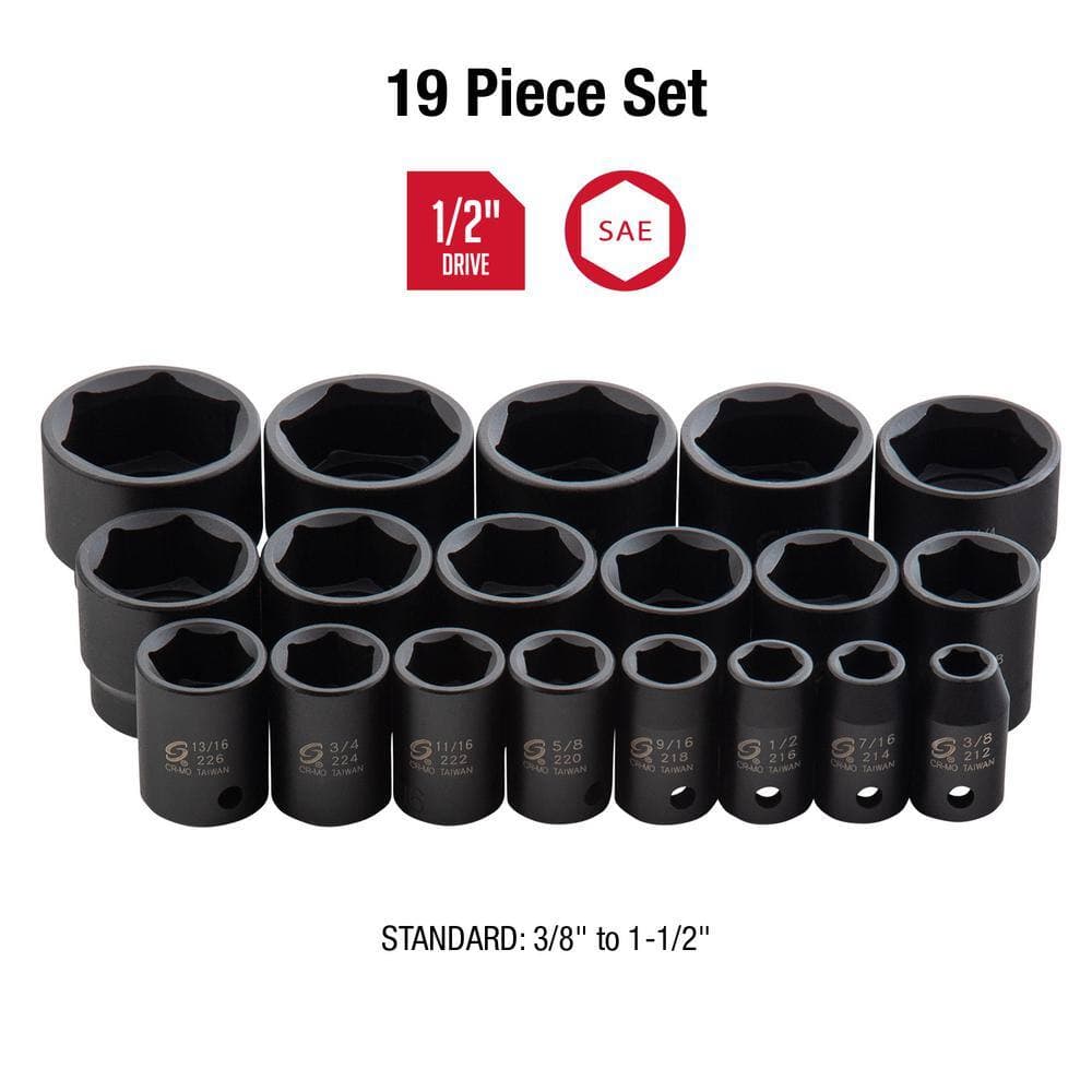 SUNEX TOOLS 1/2 in. Drive SAE Impact Socket Set (19-Piece) (2)