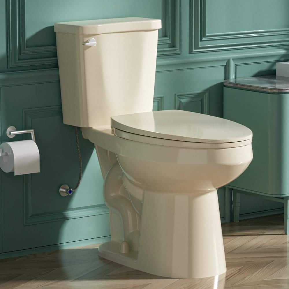 Kuomih 17 in. ADA Height 2-Piece Bone Toilet 1.28 GPF Single Flush Elongated Toilet in 1000g Map with Soft Close Toilet Seat