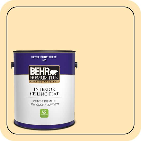 BEHR PREMIUM PLUS 1 gal. #P260-3 Vanilla Ice Cream Ceiling Flat Interior Paint & Primer (2)