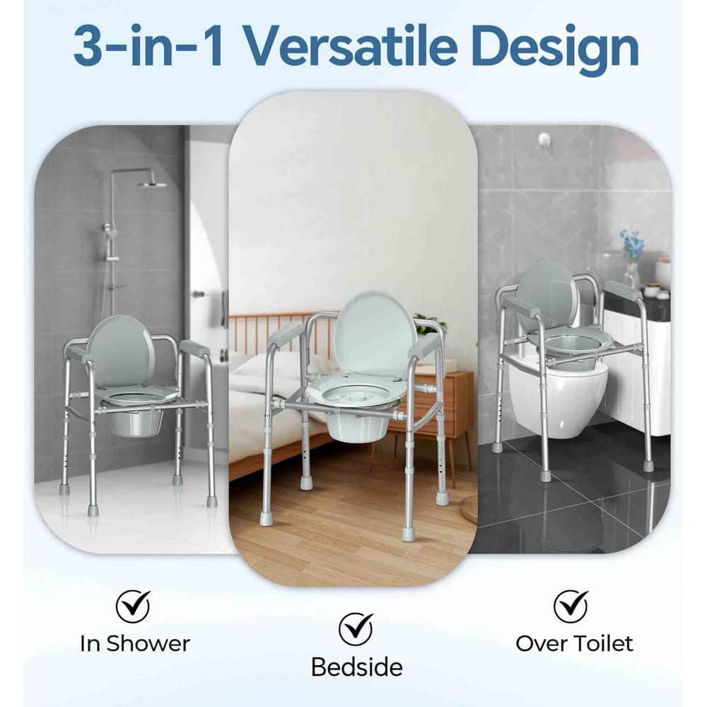 Wudkey 3-in-1 Bedside Commode Chair, 350 lb. Heavy Duty Portable Toilet with 7.5 qt. Bucket, Stable Dual Crossbar Commode (2)