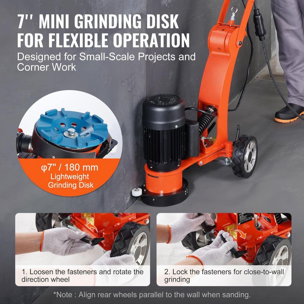 SKYSHALO Electric Concrete Floor Grinder 7 in. Walk-Behind Grinder 1.7HP Regulator Concrete Floor Polisher 1300W Grinding Machine (3)
