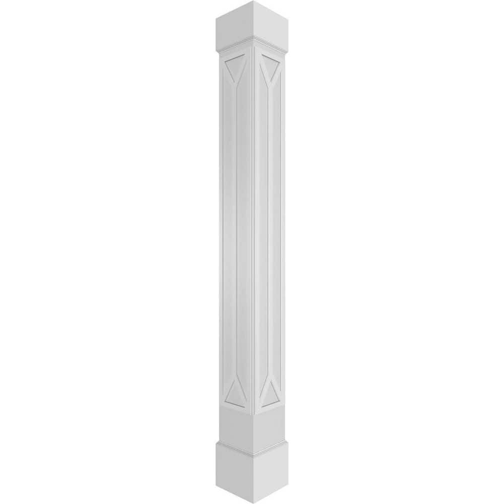 Ekena Millwork 11-5/8 in. x 9 ft. Square Non-Tapered San Carlos Mission Style Fretwork PVC Column Wrap Kit w/Standard Capital and Base (1)