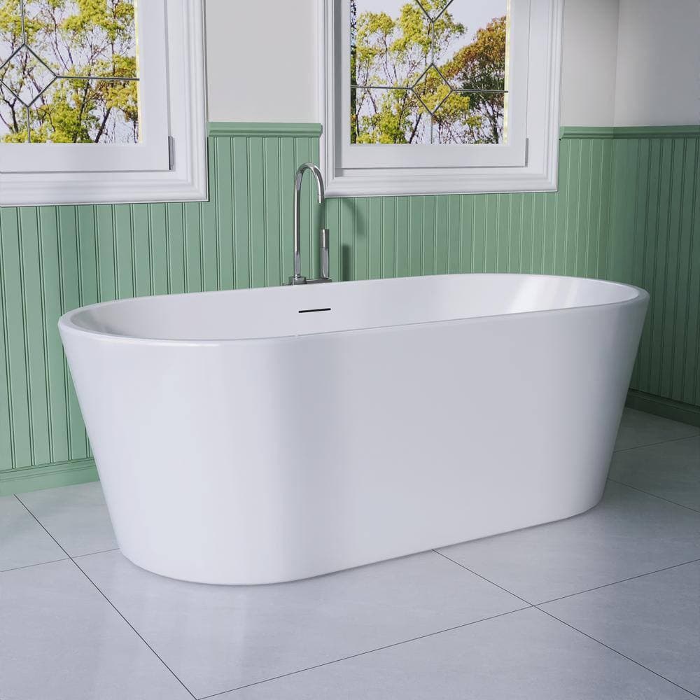 Unbranded 67 in. x 31 in. Acrylic Flatbottom Freestanding Soaking Bathtub in White (2)
